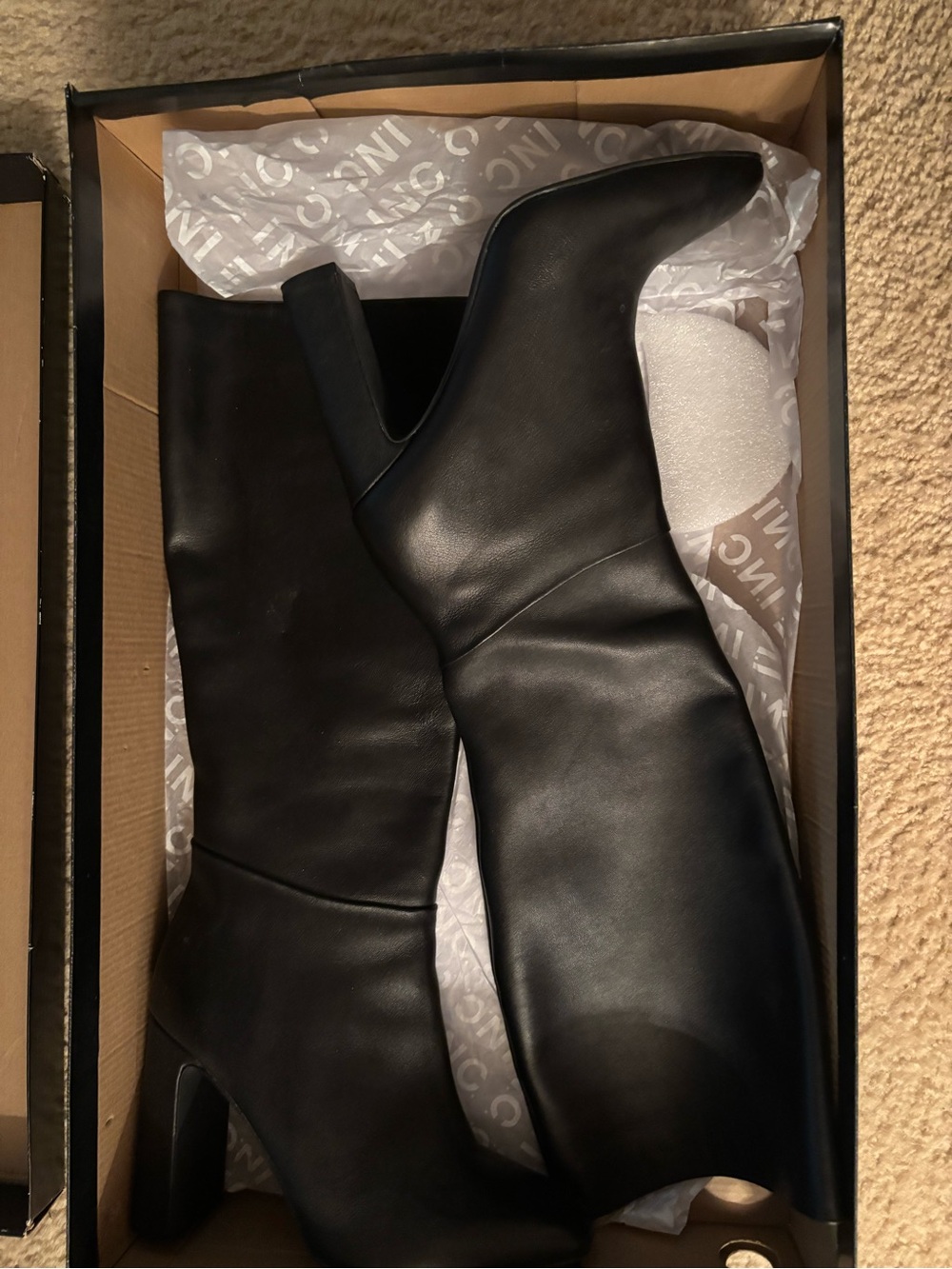 INC International Concepts Black Mid-Calf Block Heel Boots